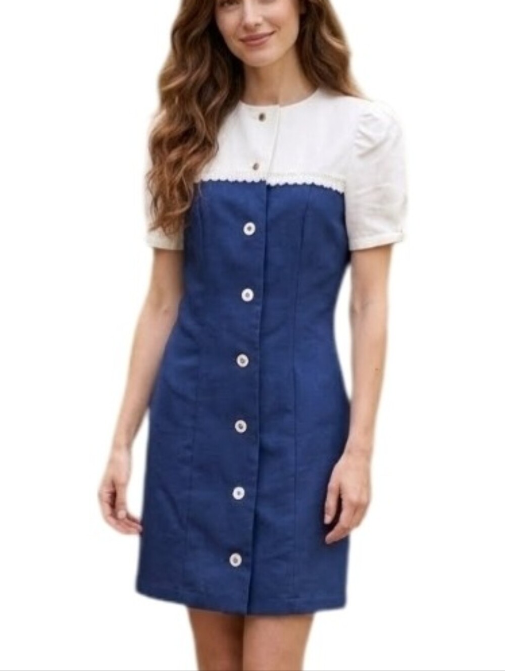Vintage Dress Handmade Button Front Blue Dress Size M